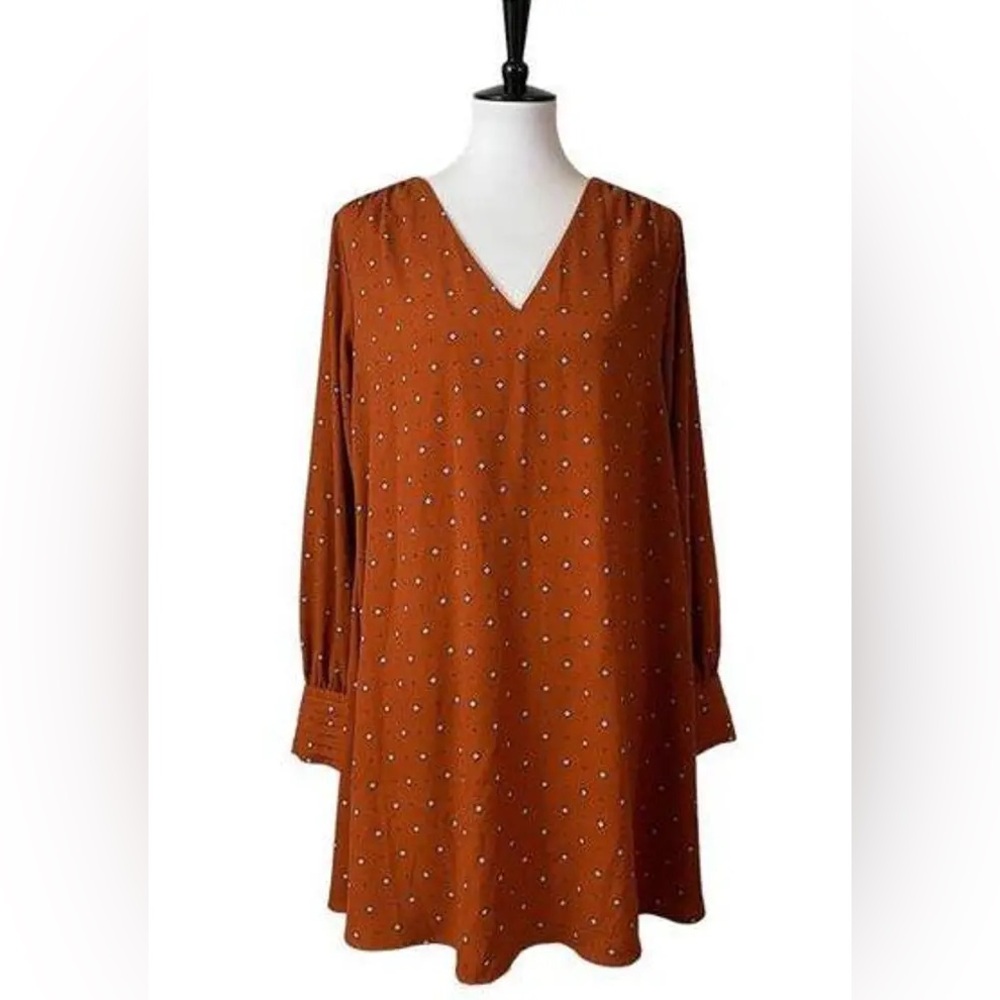 A New Day Target Women’s Dress Swing Long Sleeves V Neck Orange Geo